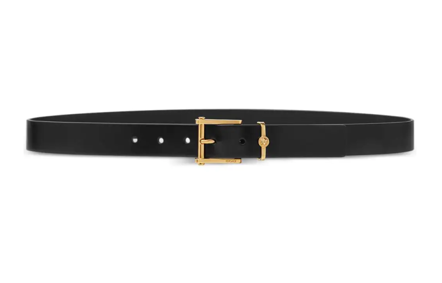 VERSACE VERSACE Calfskin Leather Belts Men's Black Width 3cm