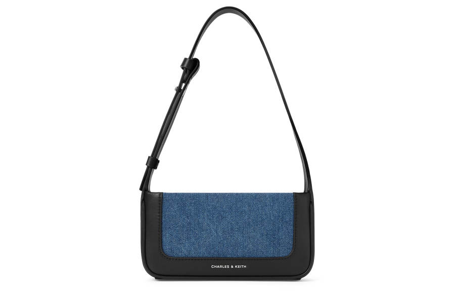 CHARLES&KEITH Fabric Crossbody Bags Small Women's Dark Denim Blue/Tan Tea Brown