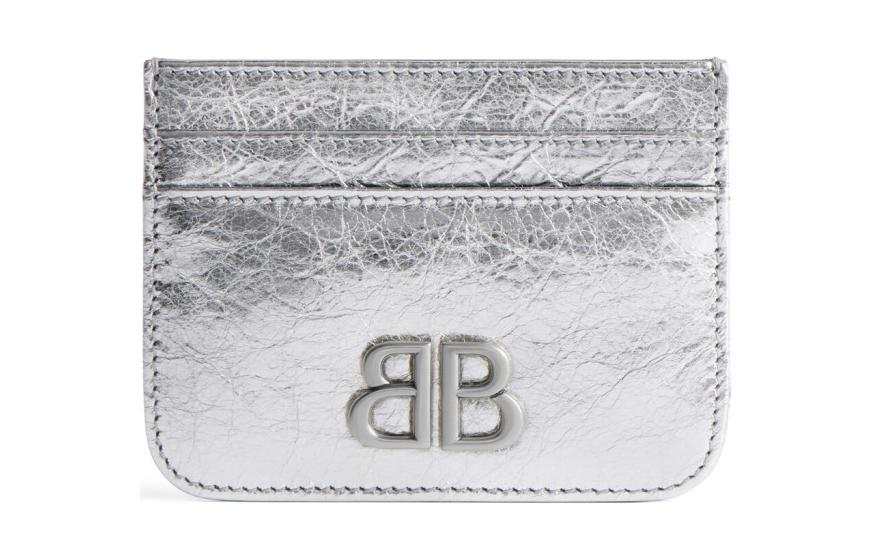 Balenciaga Lambskin Card Holder Women's Silver