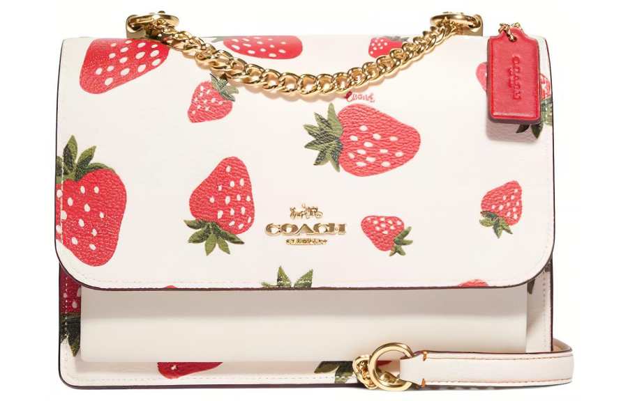 COACH Klare Leather Trunk Bag, Shoulder Bag, Crossbody Bag Small Women's White & Red