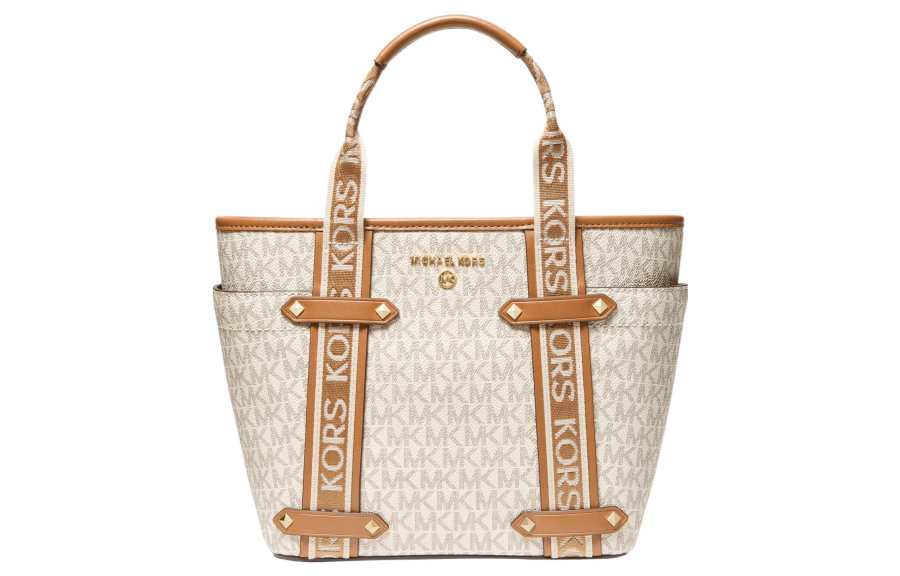 MICHAEL KORS Maeve Artificial Leather Handbag Small Women's Vanilla White, Acorn Brown
