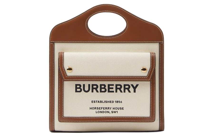 Burberry Cotton Blend Polyurethane Shoulder Bag, Crossbody Bag, Handbag Mini Women's Natural & Malt Brown