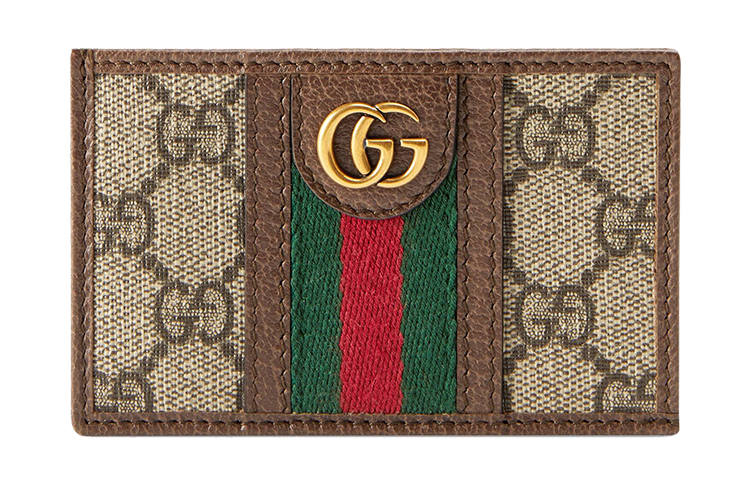 GUCCI Ophidia Canvas With Leather Card Holder Card Holder Unisex Ebony/Brown
