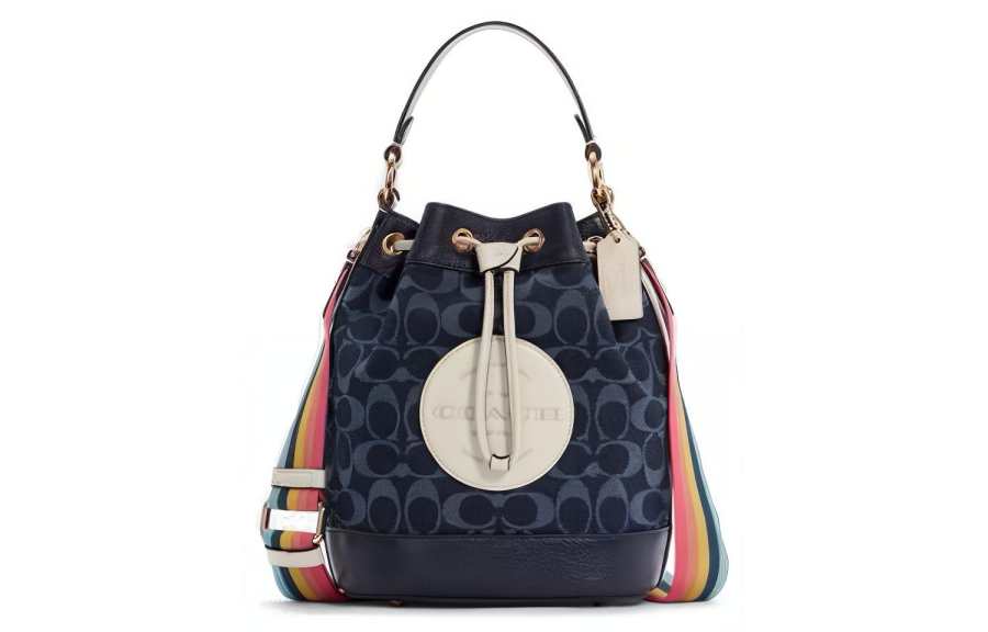COACH Dempsey Jacquard Fabric With Leather Bucket Bag, Shoulder Bag, Handbag Small Women's
