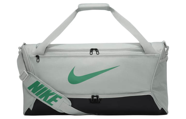 Nike Nike Polyester One Shoulder Crossbody Handheld Gym Bag Medium Unisex Light Silver & Black & Stadium Green