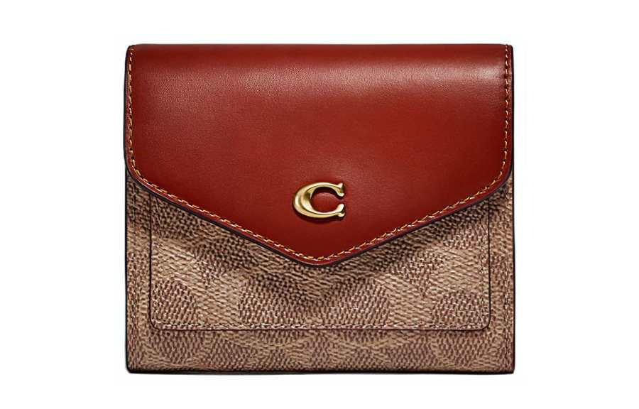 COACH Wyn Cow Leather Wallet Small Women's Red Brown
