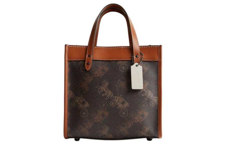 COACH Field Canvas With Leather Tote Bag, Shopping Bag, Shoulder Bag, Handbag Small Women's Brown