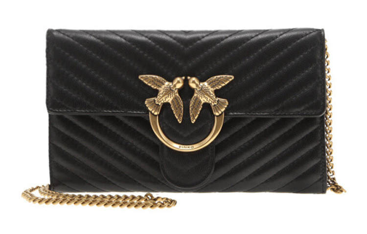PINKO Sheepskin Swallow Bag Crossbody Bag, Shoulder Bag Women's Black/Black Gold
