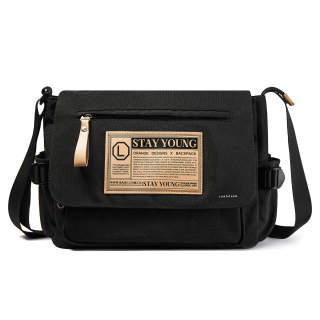 LANDCASE Fabric Crossbody Bag, Shoulder Bag, Messenger Bag, Commute Bag Regular Unisex Black