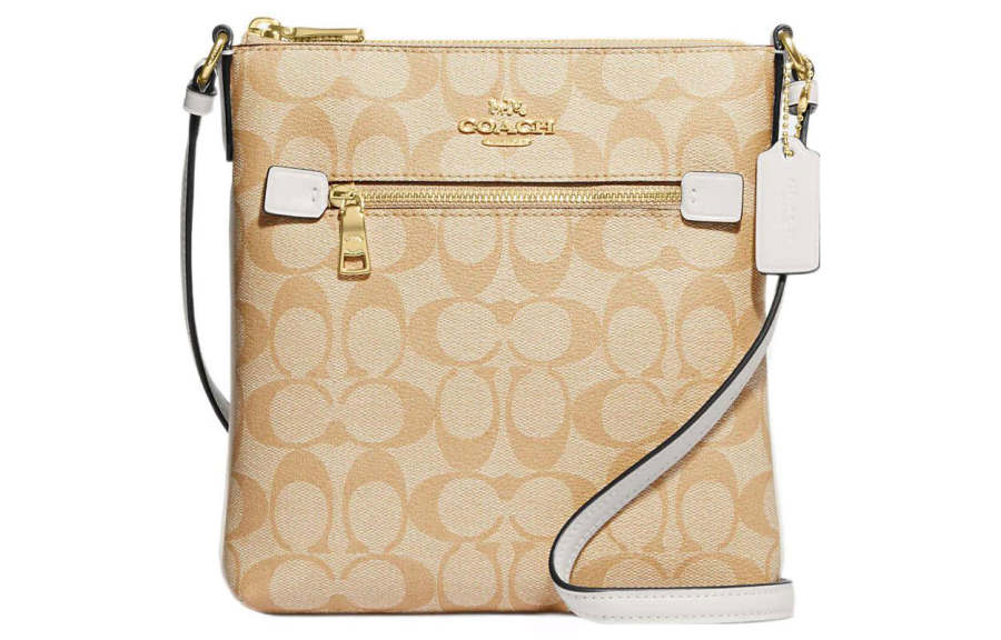 COACH Rowan Coated Canvas With Smooth Leather Document Bags, Shoulder Bag, Crossbody Bag Mini Women's Light Khaki