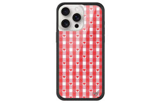 WILDFLOWER Silicone Material Red Heart Plaid Phone Cases Compatibility Apple IPhone 15/14/13 Pro/Max Girlish