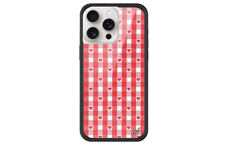 WILDFLOWER Silicone Material Red Heart Plaid Phone Cases Compatibility Apple IPhone 15/14/13 Pro/Max Girlish