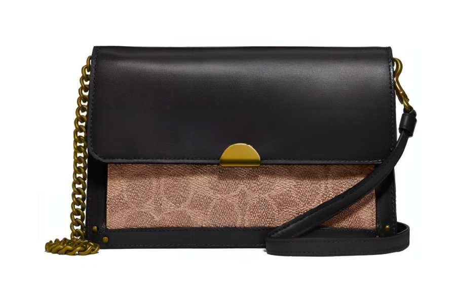 COACH Dreamer Leather Canvas Chain Bag, Crossbody Bag, Shoulder Bag Women's Black & Brown Monogram