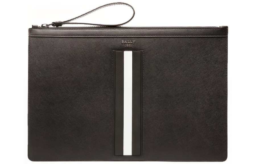 BALLY BALLY BOLLIS Cow Leather Clutch Men's Black White Multicolor