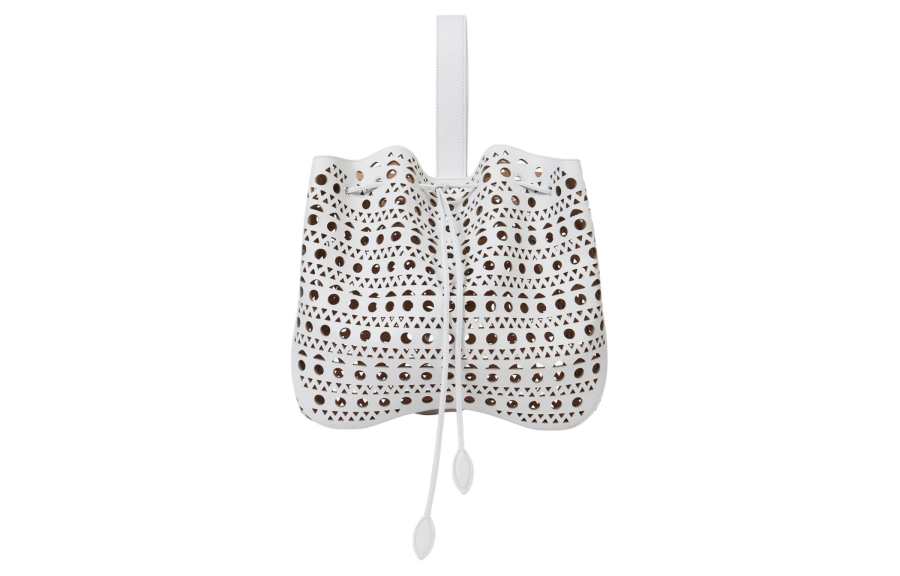 Alaia Calfskin Bucket Bag Handbag Medium Women's White