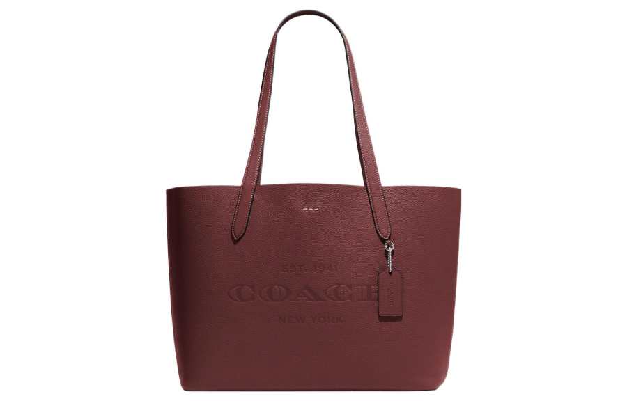 COACH Pebbled Leather Tote Bag, Shopping Bag, Shoulder Bag Large Women's Dark Red