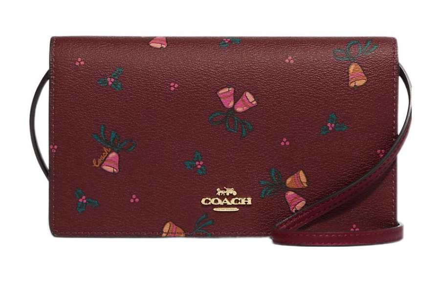COACH Anna Leather With Coated Canvas Shoulder Bag, Crossbody Bag Small Women's Cherry Red