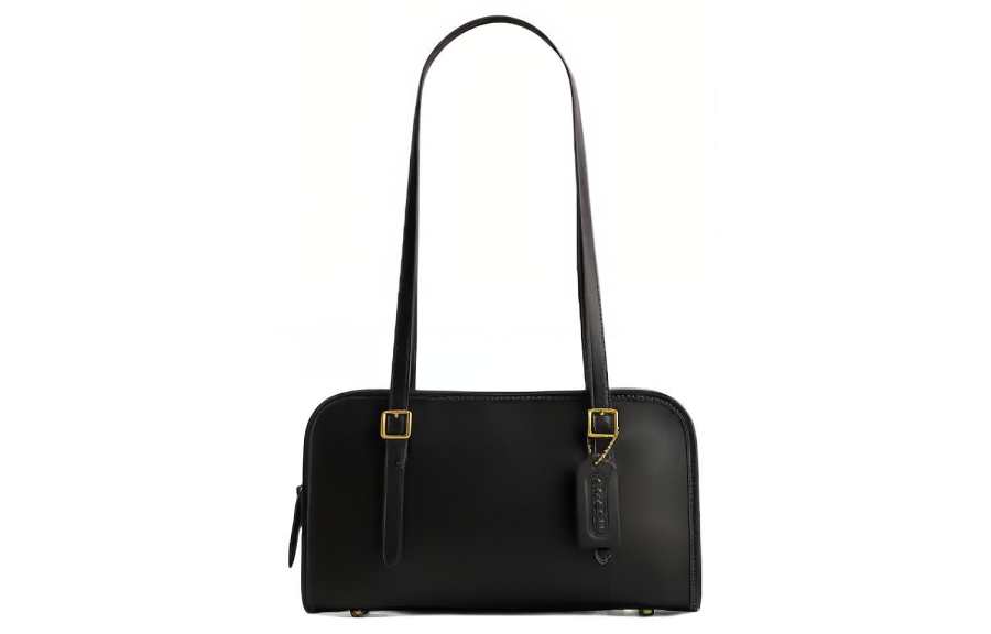 COACH Swing Zip Leather Long Handle Bag, Shoulder Bag, Handbag Medium Women's Black