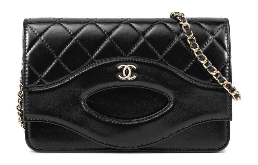 CHANEL Cow Leather Material Gold Metal One Shoulder Crossbody Clutch Mini Women's Black