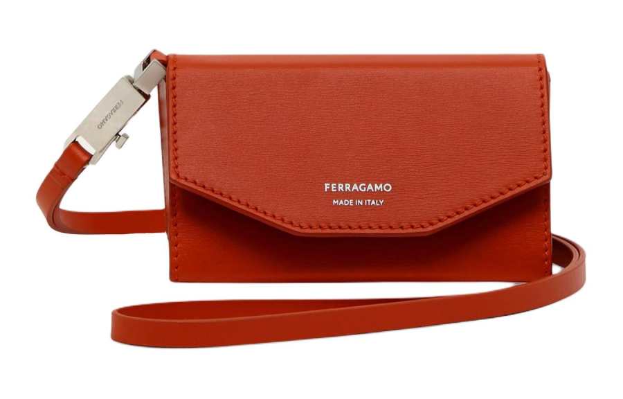 FERRAGAMO Palm Calfskin Clutch Men's Red Terracotta
