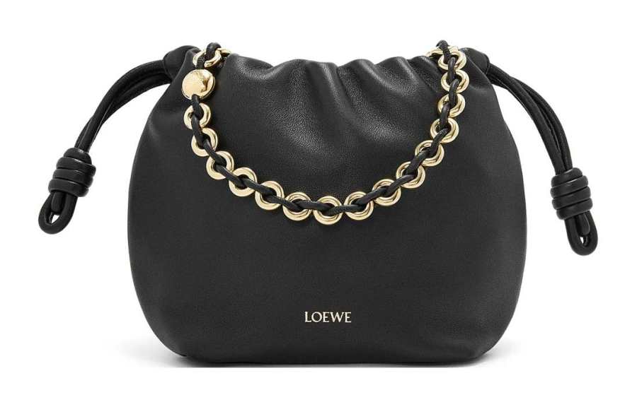 LOEWE Flamenco Nappa Sheepskin One Shoulder Crossbody Clutch Mini Women's Black