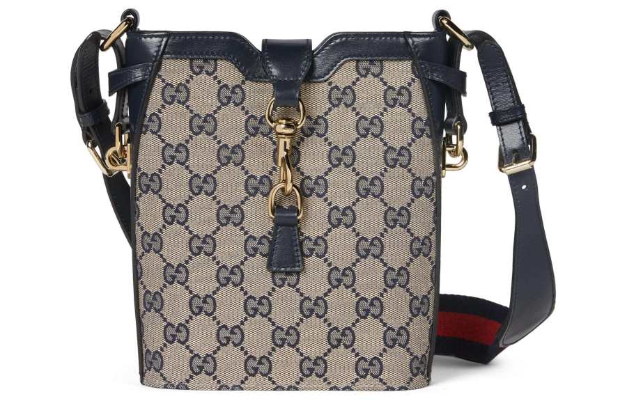 GUCCI Original Canvas With Leather Water Bucket, Shoulder Bag, Crossbody Bag Small Women's Beige & Blue