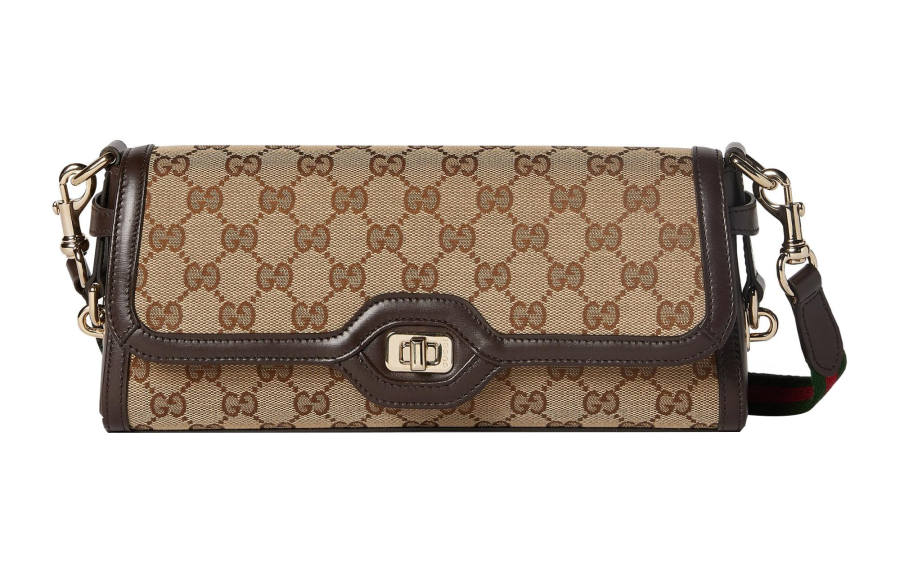 GUCCI Canvas With Leather Crossbody Bag, Shoulder Bag Women's Beige & Ebony