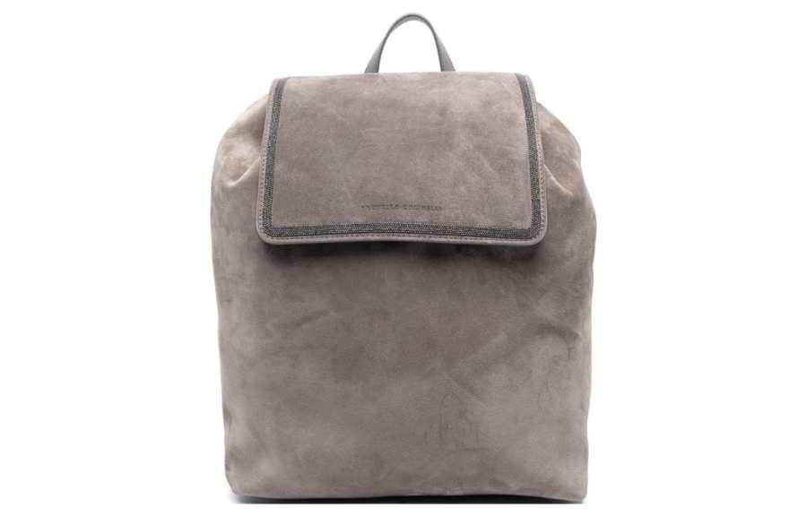 Brunello Cucinelli 【Previous Season】debossed-logo suede backpack