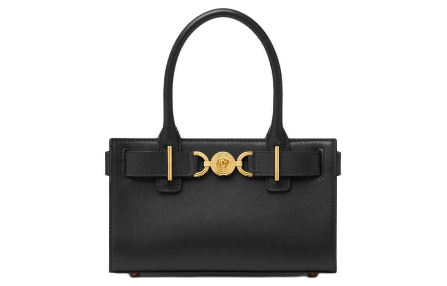 VERSACE Medusa '95 Leather Tote Bag, Shopping Bag, Handbag Small Women's Black & Gold