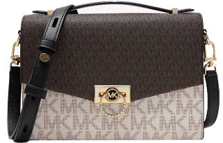 MICHAEL KORS Hendri Artificial Leather Crossbody Bags Medium Women's Vanilla White & Dark Brown & Black