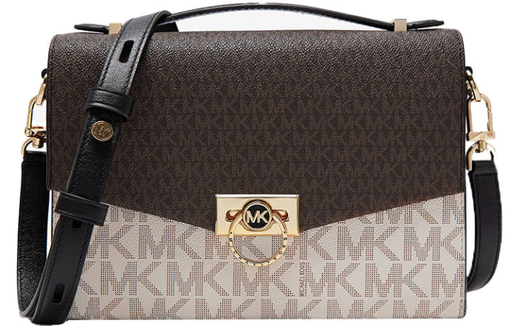 MICHAEL KORS MICHAEL KORS Hendri Artificial Leather Crossbody Bags Medium Women's Vanilla White & Dark Brown & Black