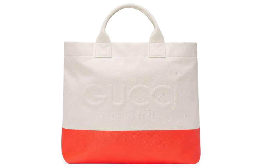 GUCCI Natural Canvas Tote Bag, Shopping Bag, Shoulder Bag, Handbag Men's White & Orange