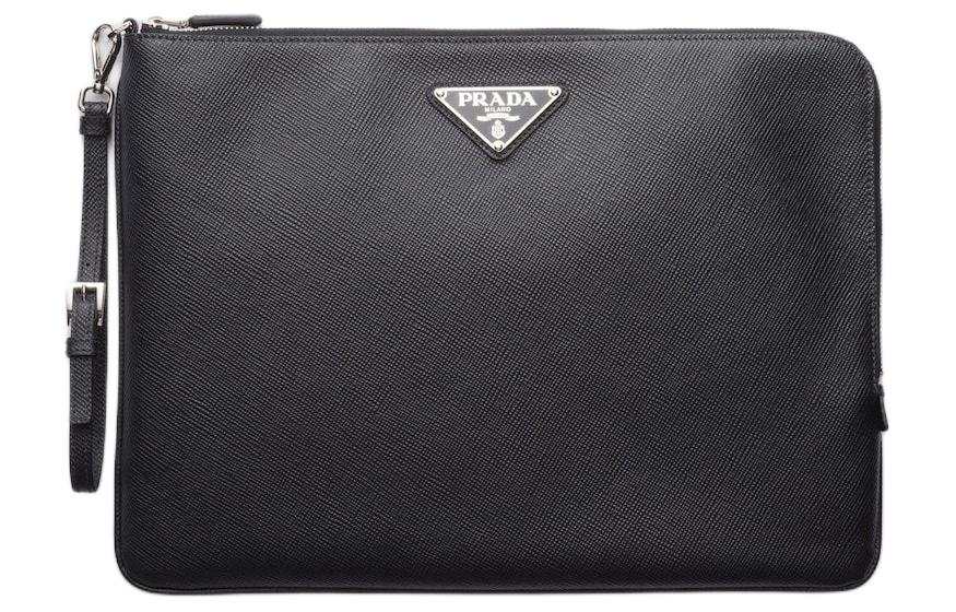 PRADA PRADA Saffiano Leather Clutch Large Men's Black