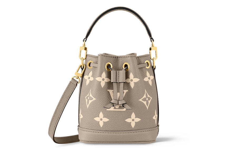 LOUIS VUITTON NOE Embossed Grain Cow Leather Bucket Bag, Crossbody Handbag Mini Women's Elephant Gray & Milk White