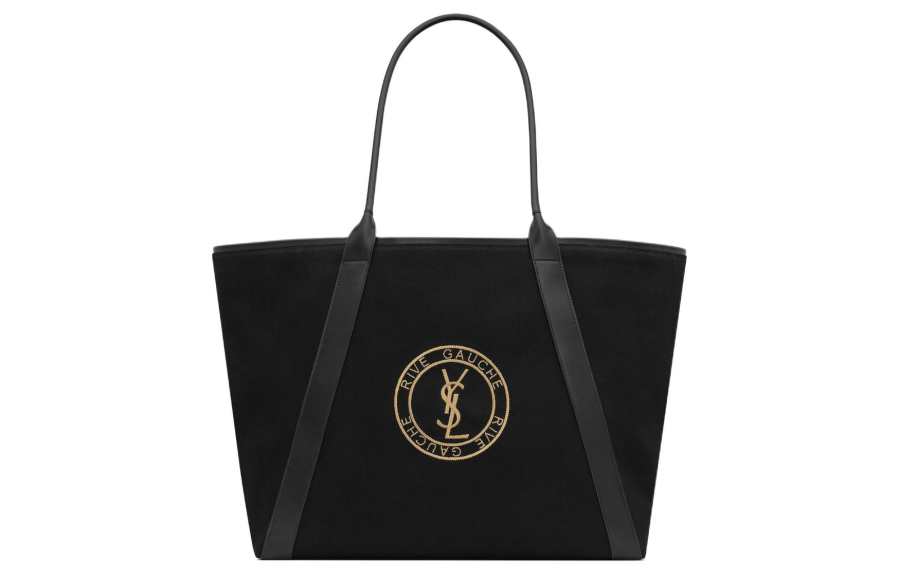 SAINT LAURENT Fabric With Cow Leather Tote Bag, Shopping Bag, Handbag, Shoulder Bag Men's Black