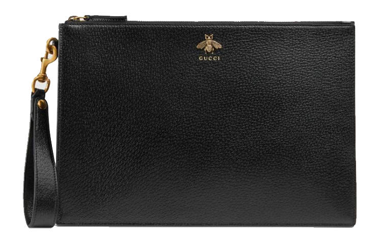 GUCCI Animalier Cow Leather Clutch Men's Black