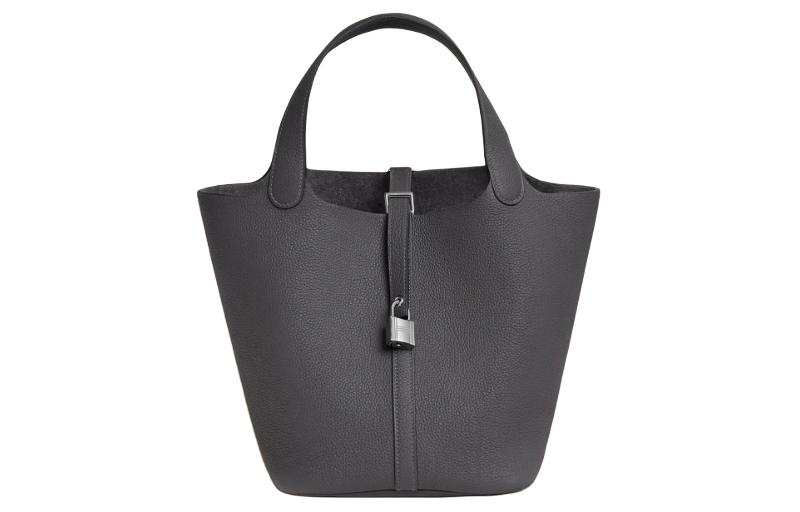 HERMES Picotin Lock Maurice Bullock Leather Basket Bag, Bucket Bag, Handbag 22 Women's 88 Graphite Gray