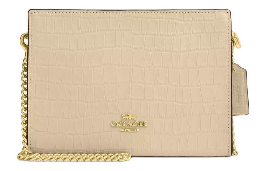 COACH Slim Crossbody Crocodile Embossed Leather Shoulder Bag, Crossbody Bag Small Women's Gold With Ivory
