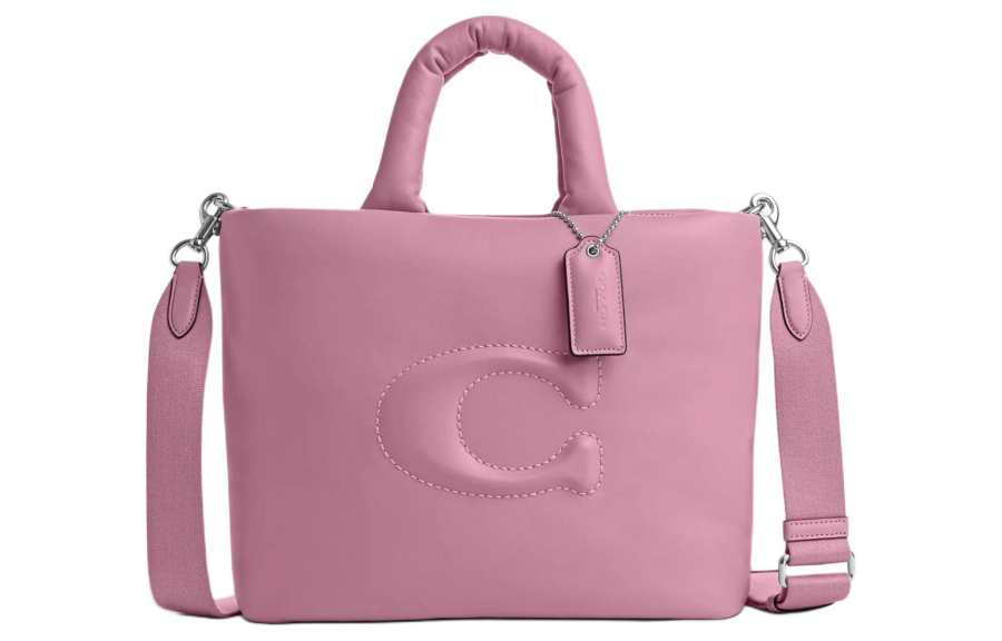 COACH Pillow Smooth Leather Tote Bag, Shopping Bag, Shoulder Bag, Crossbody Bag, Handbag Large Women's Silver & Tulip