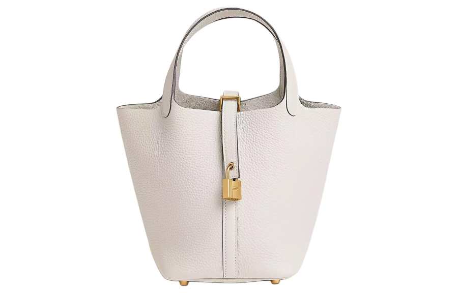HERMES HERMES Picotin Lock Clemence Bullock Leather Basket Bag, Bucket Bag, Handbag 18 Women's M4 Gris Pale Cream Gray