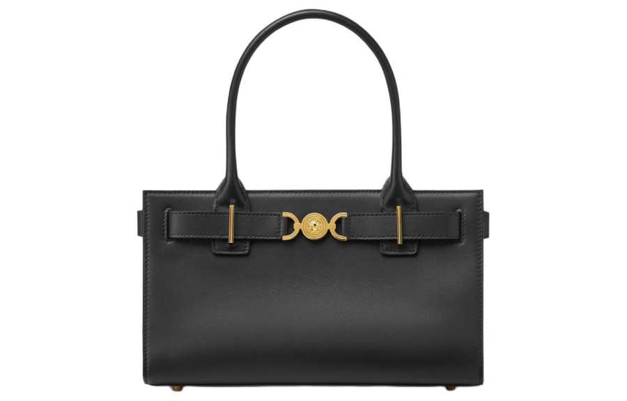 VERSACE Medusa '95 Cow Leather Handbag Medium Women's Black & Gold