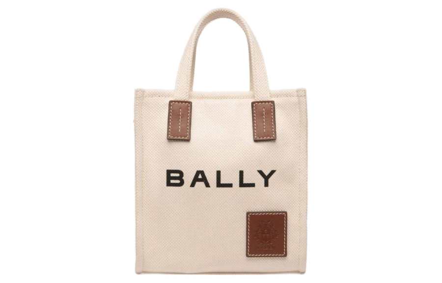 BALLY Cotton Fabric With Leather Trim Tote Bag, Shopping Bag, Handbag Mini Women's Beige
