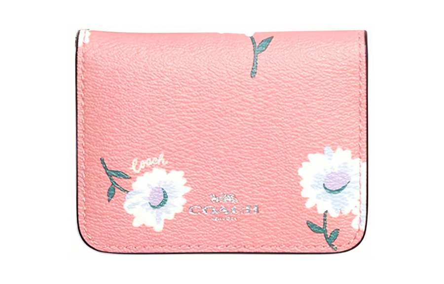 COACH Coated Canvas Card Holder, Wallet Women's Pink