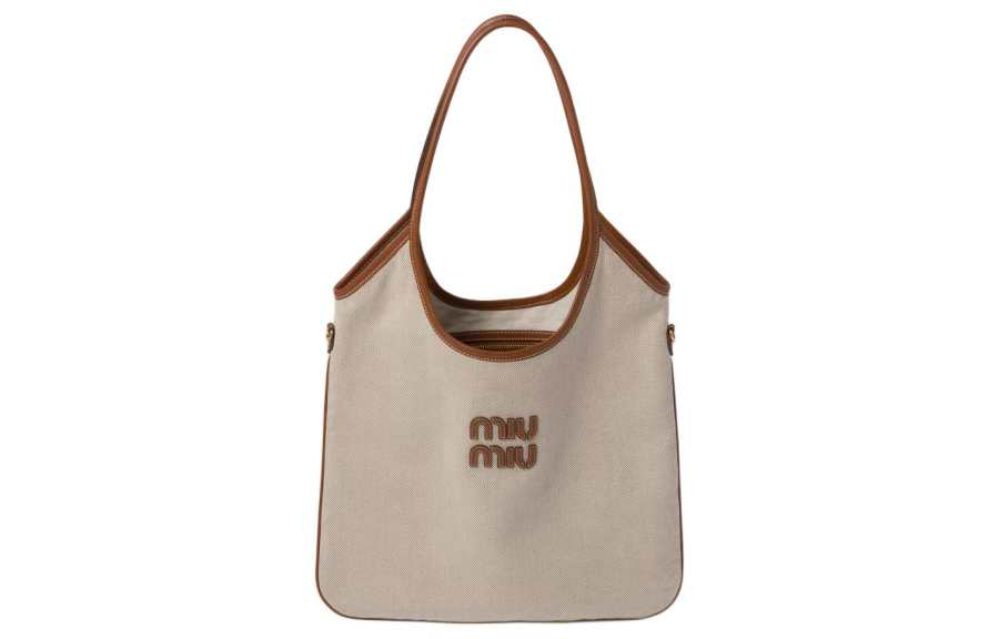 MIU MIU Fabric One Shoulder Handbag Regular Women's Beige & Brandy