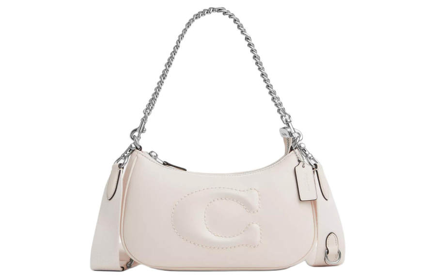 COACH Teri Leather Shoulder Bag, Portable Crossbody Bag Medium Women's Silver & Chalk