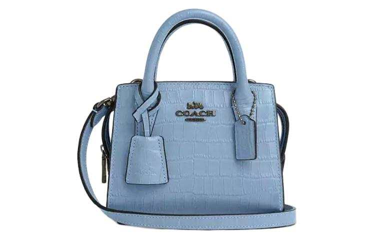 COACH Crocodile Embossed Leather Shoulder Bag, Crossbody Bag, Handbag Mini Women's Blue