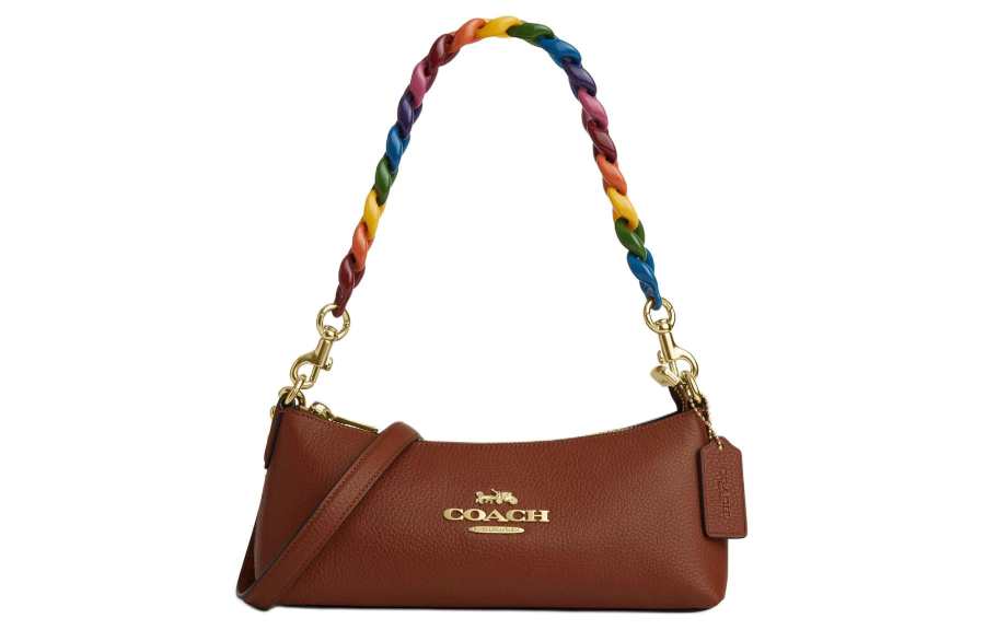 COACH Charlotte Refined Pebbled Leather Baguette Bag Handbag, Shoulder Bag Medium Women's Gold & Rosewood Multicolor