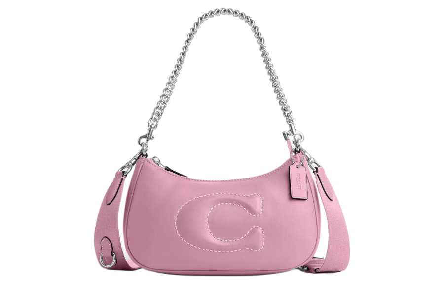 COACH Teri Leather Shoulder Bag, Handbag, Shoulder Bag Medium Women's Silver & Pink