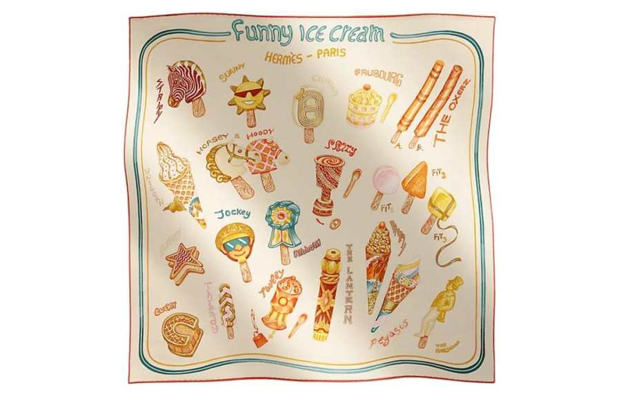 HERMES Fun Ice Cream Scarves Women's Beige
