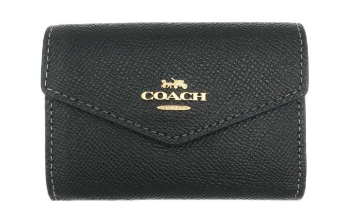 COACH COACH Card Case Cross Grain Leather Wallet, Card Holder Women's Black